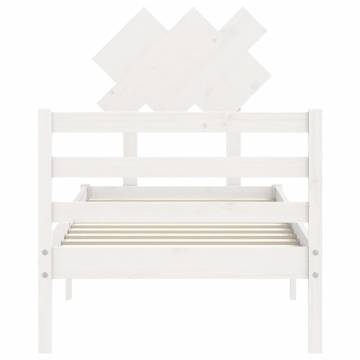 White Small Single Bed Frame with Headboard | Solid Pine Wood