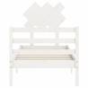 White Small Single Bed Frame with Headboard | Solid Pine Wood