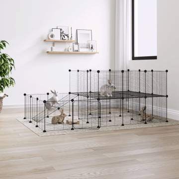 44-Panel Black Pet Cage - Spacious & Durable 35x35 cm