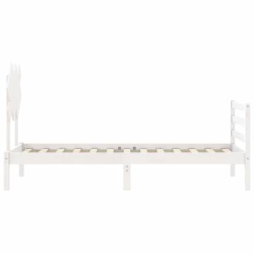 White Small Single Bed Frame with Headboard | Solid Pine Wood