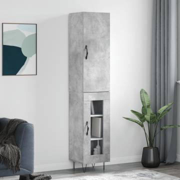 Stylish Highboard Concrete Grey - 34.5x34x180 cm