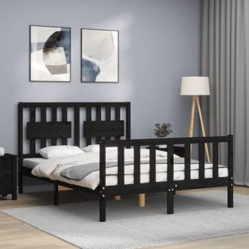 Black Bed Frame with Headboard 120x200 cm - Solid Wood