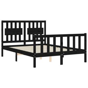 Black Bed Frame with Headboard 120x200 cm - Solid Wood