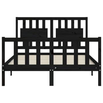 Black Bed Frame with Headboard 120x200 cm - Solid Wood