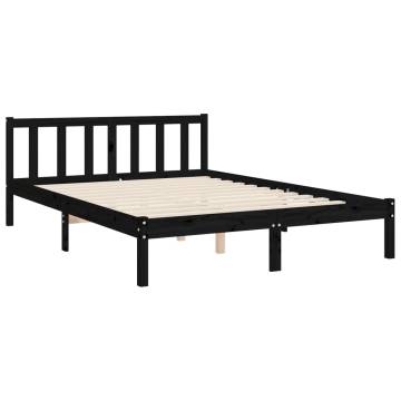 Black Bed Frame with Headboard 120x200 cm - Solid Wood