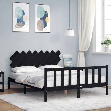 Bed Frame with Headboard Black 160x200 cm | Solid Wood Comfort