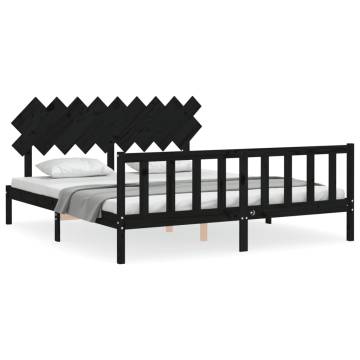 Bed Frame with Headboard Black 160x200 cm | Solid Wood Comfort