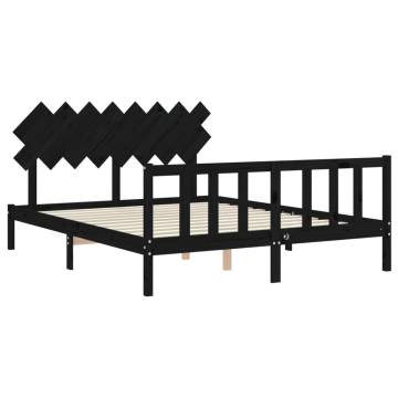 Bed Frame with Headboard Black 160x200 cm | Solid Wood Comfort