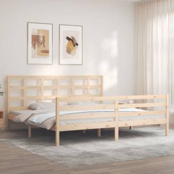 Solid Wood Bed Frame with Headboard 200x200 cm | HipoMarket