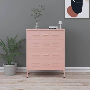 Stylish Pink Chest of Drawers - 80x35x101.5 cm Steel