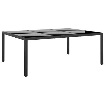 Stylish Black Garden Table 200x150 cm - Tempered Glass & Rattan