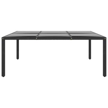 Stylish Black Garden Table 200x150 cm - Tempered Glass & Rattan