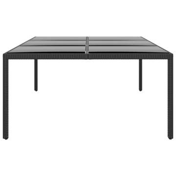 Stylish Black Garden Table 200x150 cm - Tempered Glass & Rattan