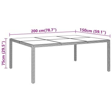 Stylish Black Garden Table 200x150 cm - Tempered Glass & Rattan