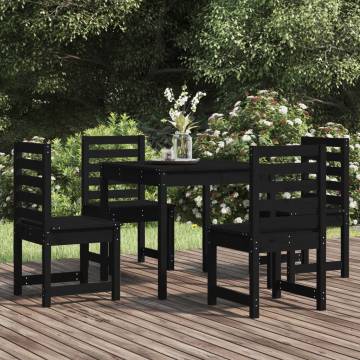 5 Piece Garden Dining Set - Black Solid Wood Pine | HipoMarket