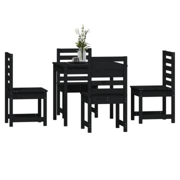 5 Piece Garden Dining Set - Black Solid Wood Pine | HipoMarket