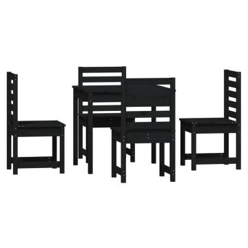 5 Piece Garden Dining Set - Black Solid Wood Pine | HipoMarket