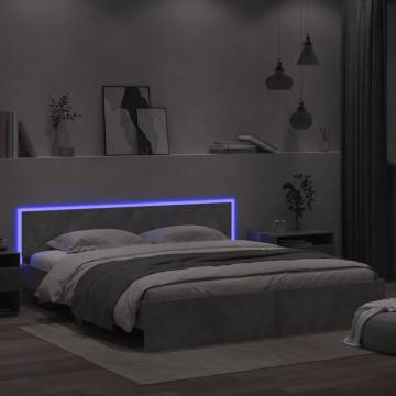 Super King Size Bed Frame with LED Headboard - Concrete Grey