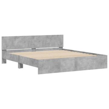 Super King Size Bed Frame with LED Headboard - Concrete Grey