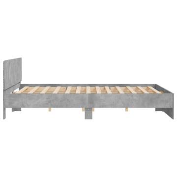 Super King Size Bed Frame with LED Headboard - Concrete Grey