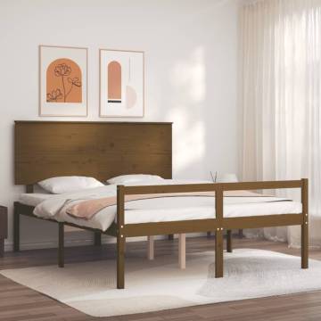 Honey Brown King Size Bed Frame with Headboard | Solid Wood