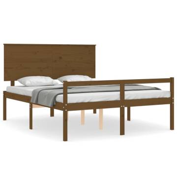 Honey Brown King Size Bed Frame with Headboard | Solid Wood