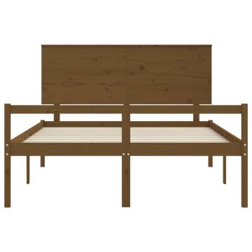 Honey Brown King Size Bed Frame with Headboard | Solid Wood