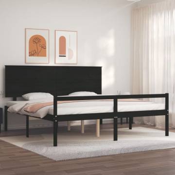 Black Solid Wood Bed Frame with Headboard 200x200 cm