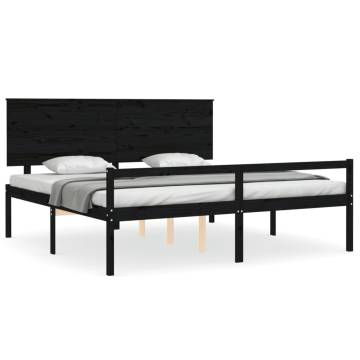 Black Solid Wood Bed Frame with Headboard 200x200 cm