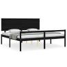 Black Solid Wood Bed Frame with Headboard 200x200 cm