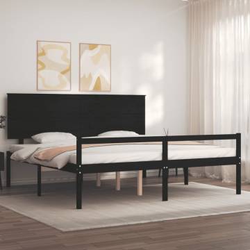 Black Solid Wood Bed Frame with Headboard 200x200 cm