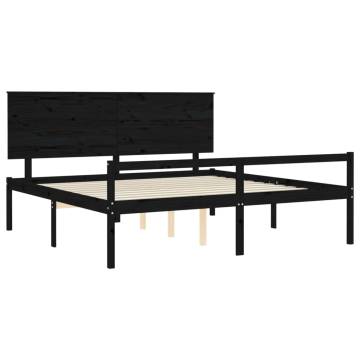 Black Solid Wood Bed Frame with Headboard 200x200 cm