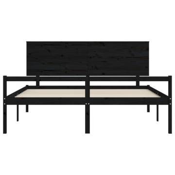 Black Solid Wood Bed Frame with Headboard 200x200 cm