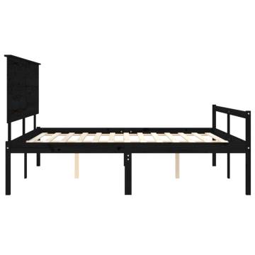 Black Solid Wood Bed Frame with Headboard 200x200 cm