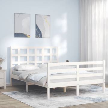 White Solid Wood Bed Frame with Headboard 140x200 cm