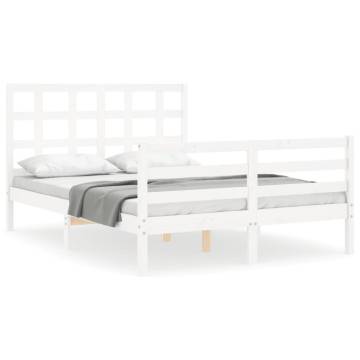 White Solid Wood Bed Frame with Headboard 140x200 cm