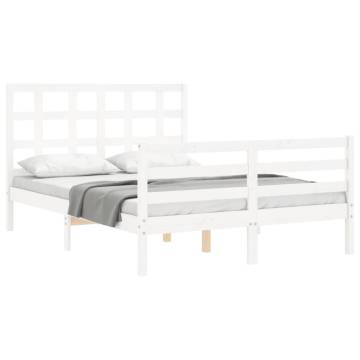 White Solid Wood Bed Frame with Headboard 140x200 cm