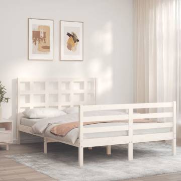 White Solid Wood Bed Frame with Headboard 140x200 cm