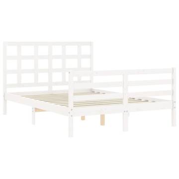 White Solid Wood Bed Frame with Headboard 140x200 cm