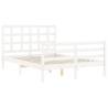 White Solid Wood Bed Frame with Headboard 140x200 cm