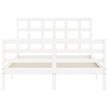 White Solid Wood Bed Frame with Headboard 140x200 cm