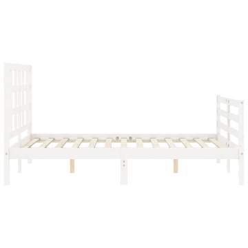 White Solid Wood Bed Frame with Headboard 140x200 cm