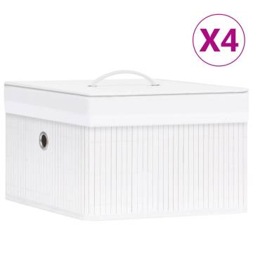 Bamboo Storage Boxes 4 pcs White - Durable & Stylish