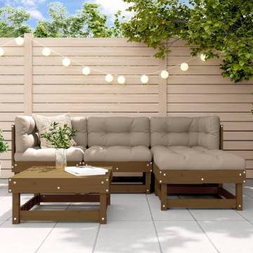 5 Piece Garden Lounge Set | Honey Brown Solid Pine Wood