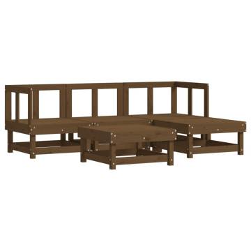 5 Piece Garden Lounge Set | Honey Brown Solid Pine Wood