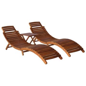 3 Piece Sunlounger Set with Tea Table - Solid Acacia Wood