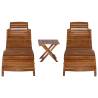 3 Piece Sunlounger Set with Tea Table - Solid Acacia Wood