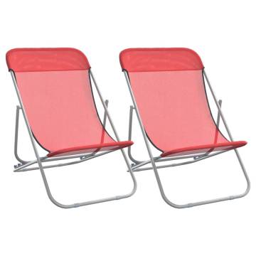 Folding Beach Chairs 2 pcs - Red Textilene & Steel | HipoMarket