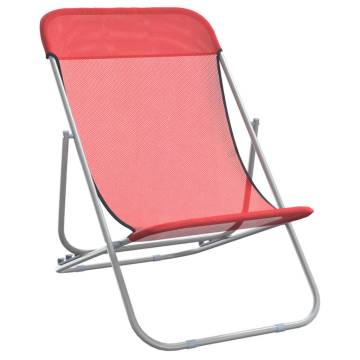 Folding Beach Chairs 2 pcs - Red Textilene & Steel | HipoMarket