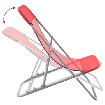 Folding Beach Chairs 2 pcs - Red Textilene & Steel | HipoMarket